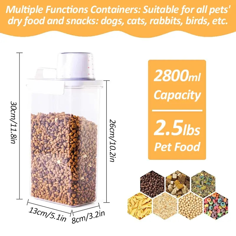 Dog Food Storage Container, 2.5 Lbs(2300Ml) Airtight Pet Food Container, Cat Food Container Dispenser Plastic Bin, for Dogs Cats, Thickened and Upgraded Version