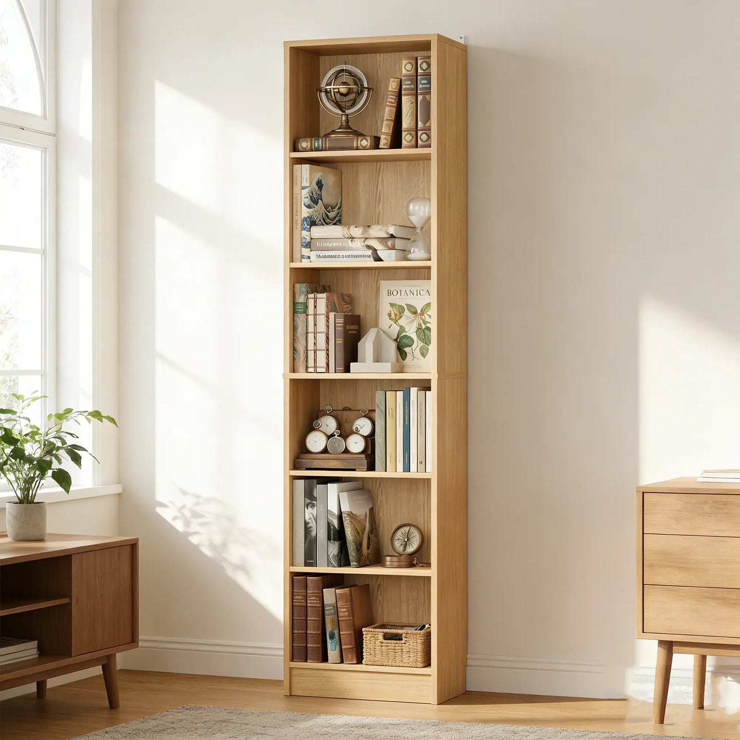 #Summervibes 6-Tier Narrow Display Bookcase with 2 Adjustable Shelves,80"H Tall Modern Storage Cabinet Etagere Bookshelf for Collectibles, Living Room, Office
