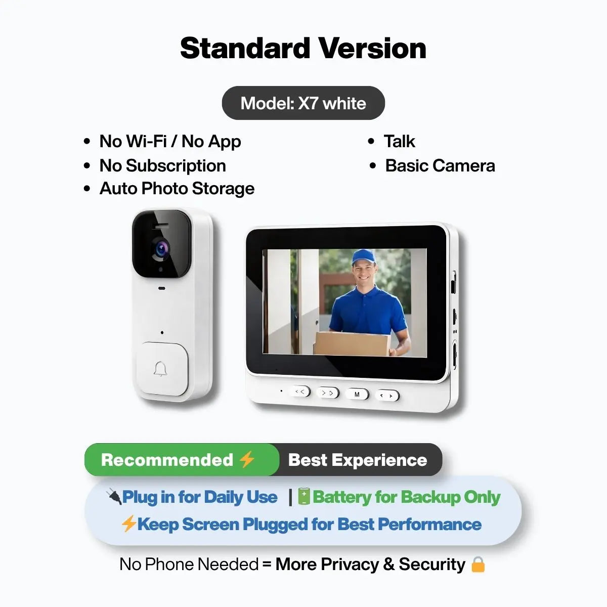 2026 Upgraded X7/X8 No Wifi Video Doorbell with Screen – Wireless Doorbell Camera, No App, No Monthly Fees,Two-Way Talk, Night Vision