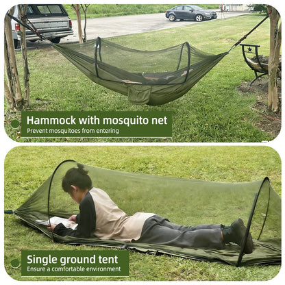 Camping Hammock with Mosquito Net, Automatic Quick-Open Outdoor Hammock for Camping and Picnicking, Portable Hammock with Straps, Attached Carry Bag