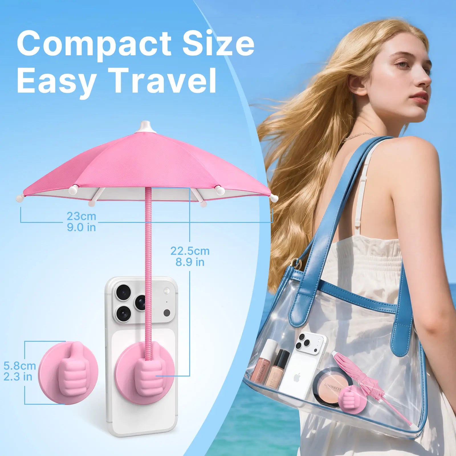 Phone Umbrella for Sun Shade Magnetic: Universal Thumbs up Cell Phone Umbrella for Iphone Beach Outdoor Pool Travel Sunshade UV Protection Adjustable Funny Gadgets for Women Teens Girls Boys Men Easter Gifts Sun Umbrella Holder