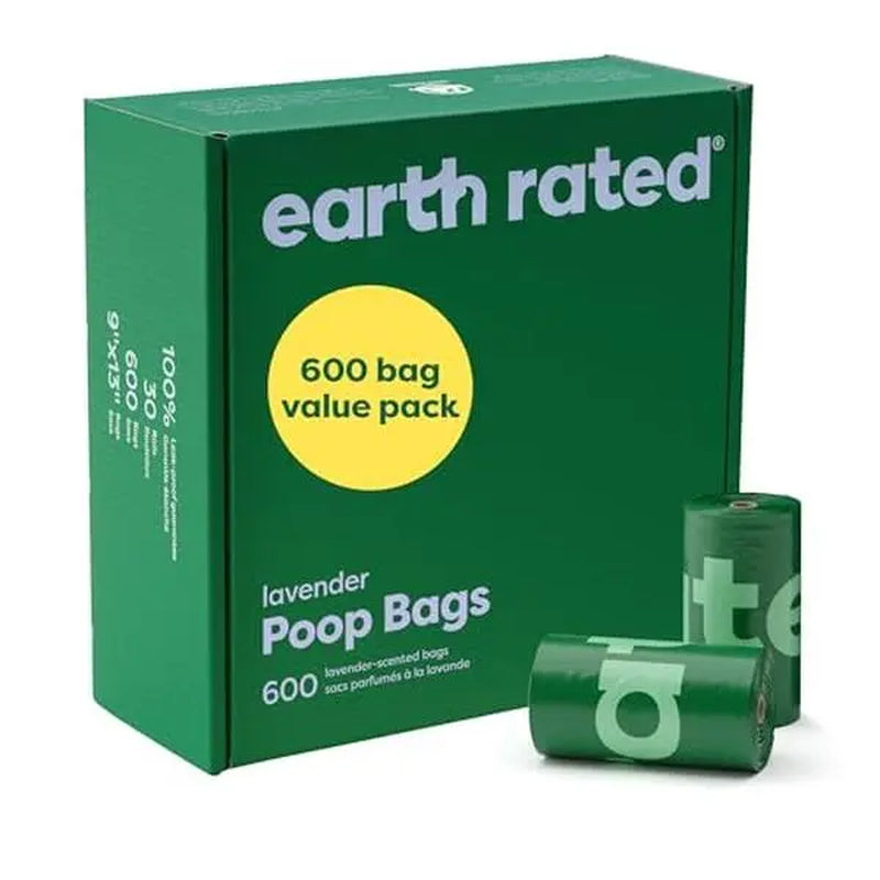 Earth Rated | Dog Poop Bags Value Pack, Leak-Proof and Extra-Thick Pet Waste Bag for Big and Small Dogs, Refill Rolls, Lavender Scented, 600 Count