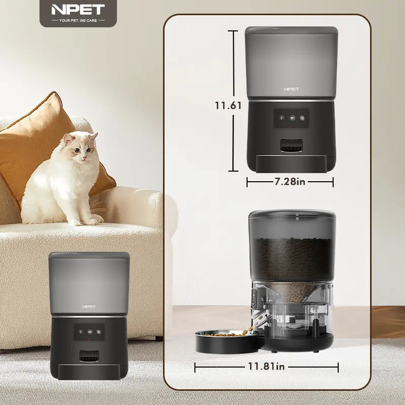 NPET Smart Automatic Pet Feeder with 2.4G WiFi Connectivity, 4L Capacity, Customizable Meal Portions for Cats and Dogs, App-Controlled for Multiple Pets