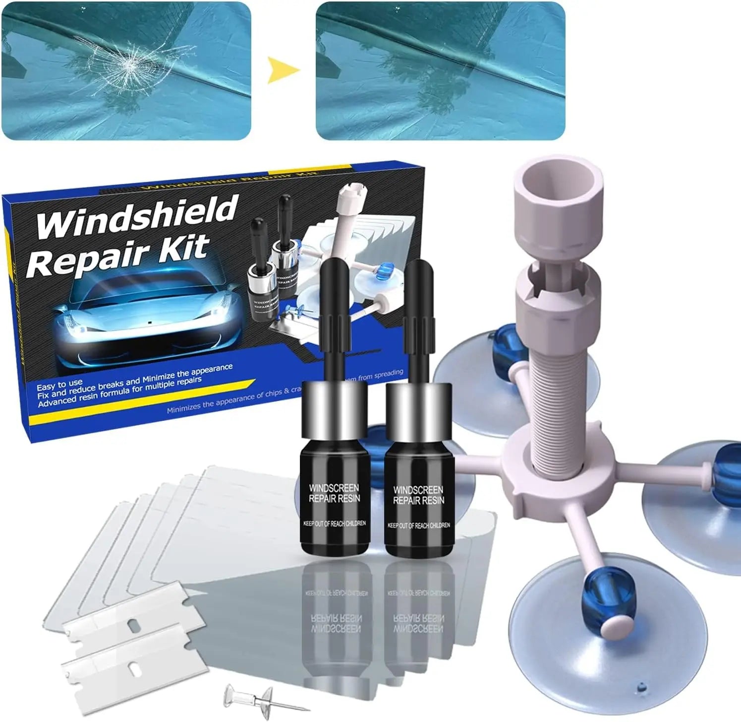 Windshield Crack Repair Kit, 2 Bottles Nano Glass Crack Repair Liquid Quick Windshield Repair for Chips and Cracks, Bulls-Eye and Star-Shaped Crack