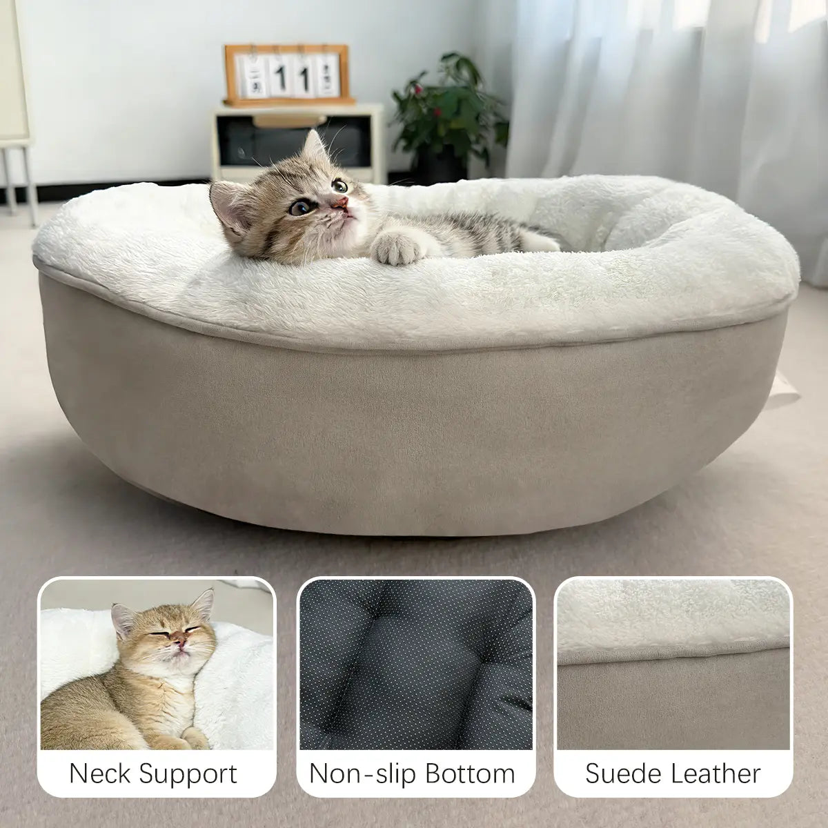 XAKING Ultra Soft Flannel Donut Shaped Pet Bed - 19.7"X19.7"X5.9" Calming Indoor Nest for Small Cats, Machine Washable, Non-Slip Bottom, Summervibes Shaped Beds