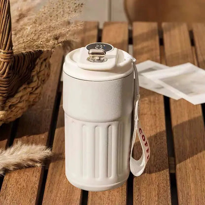 Temperature Display Insulated Mug, Portable Coffee Vacuum Insulated Bottle with Strap, Sports Water Bottle, Gym Accessories, Drinkware Cup, Valentine'S Day Gift