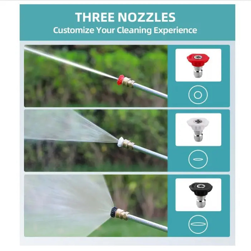 High-Pressure Jet Nozzle Power Washer for Garden Hose with Adjustable Spray Patterns and Three Nozzle Attachments for Car Washing, Patio Cleaning, and Pet Care