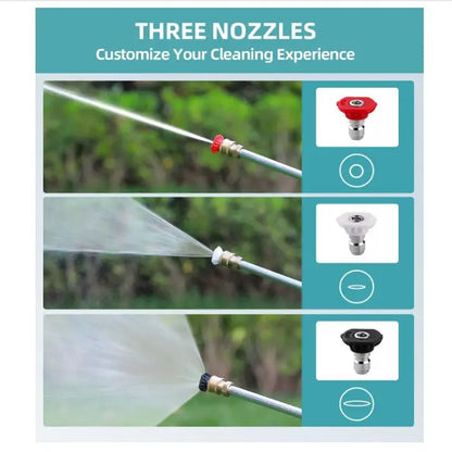 High-Pressure Jet Nozzle Power Washer for Garden Hose with Adjustable Spray Patterns and Three Nozzle Attachments for Car Washing, Patio Cleaning, and Pet Care