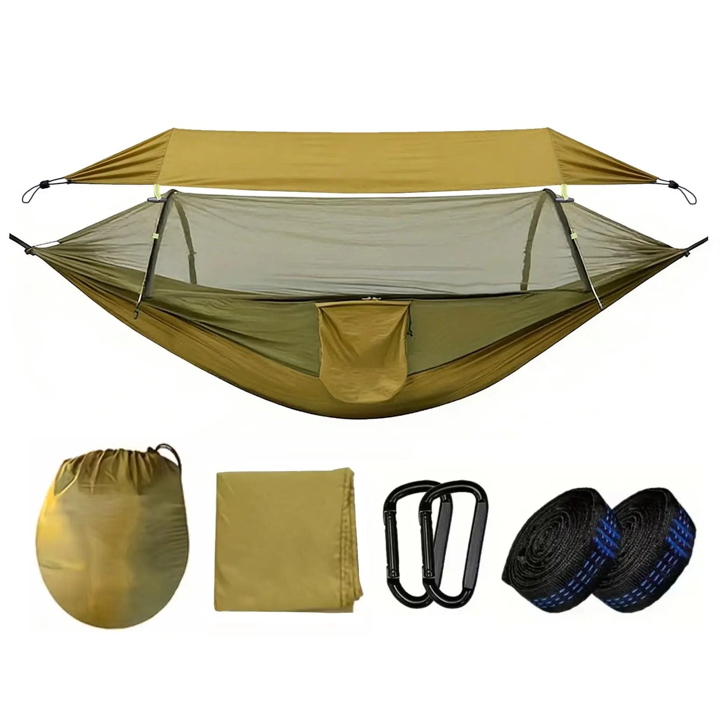Camping Hammock with Mosquito Net, Automatic Quick-Open Outdoor Hammock for Camping and Picnicking, Portable Hammock with Straps, Attached Carry Bag