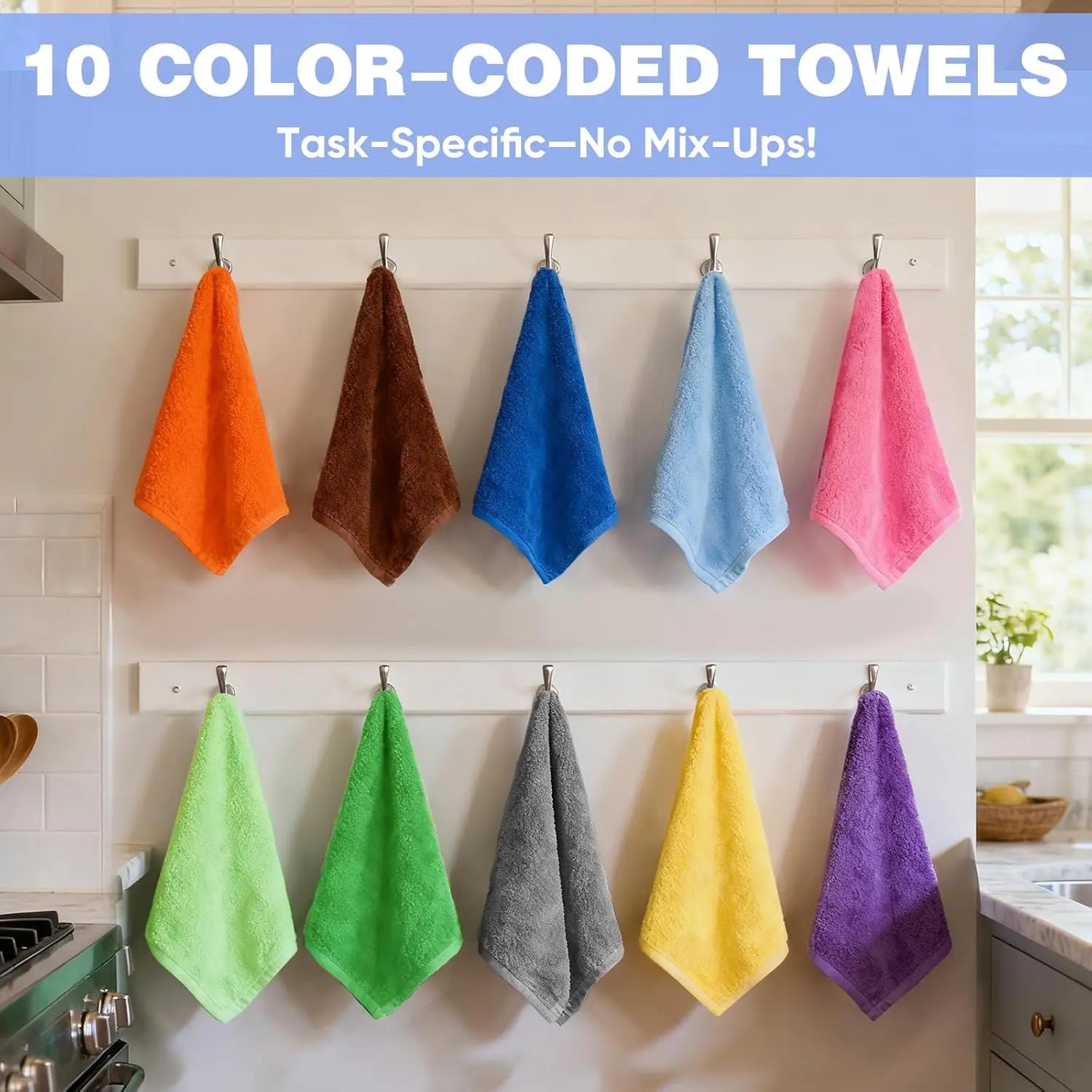 Microfiber Cleaning Cloths, 10 Pack Assorted Cleaning Rags, Highly Absorbent Microfiber Towels for Car, Kitchen, Bathroom and Household Cleaning, 11.8"X11.8"