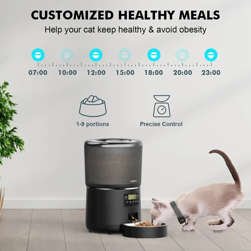 NPET Smart Automatic Pet Feeder with 2.4G WiFi Connectivity, 4L Capacity, Customizable Meal Portions for Cats and Dogs, App-Controlled for Multiple Pets