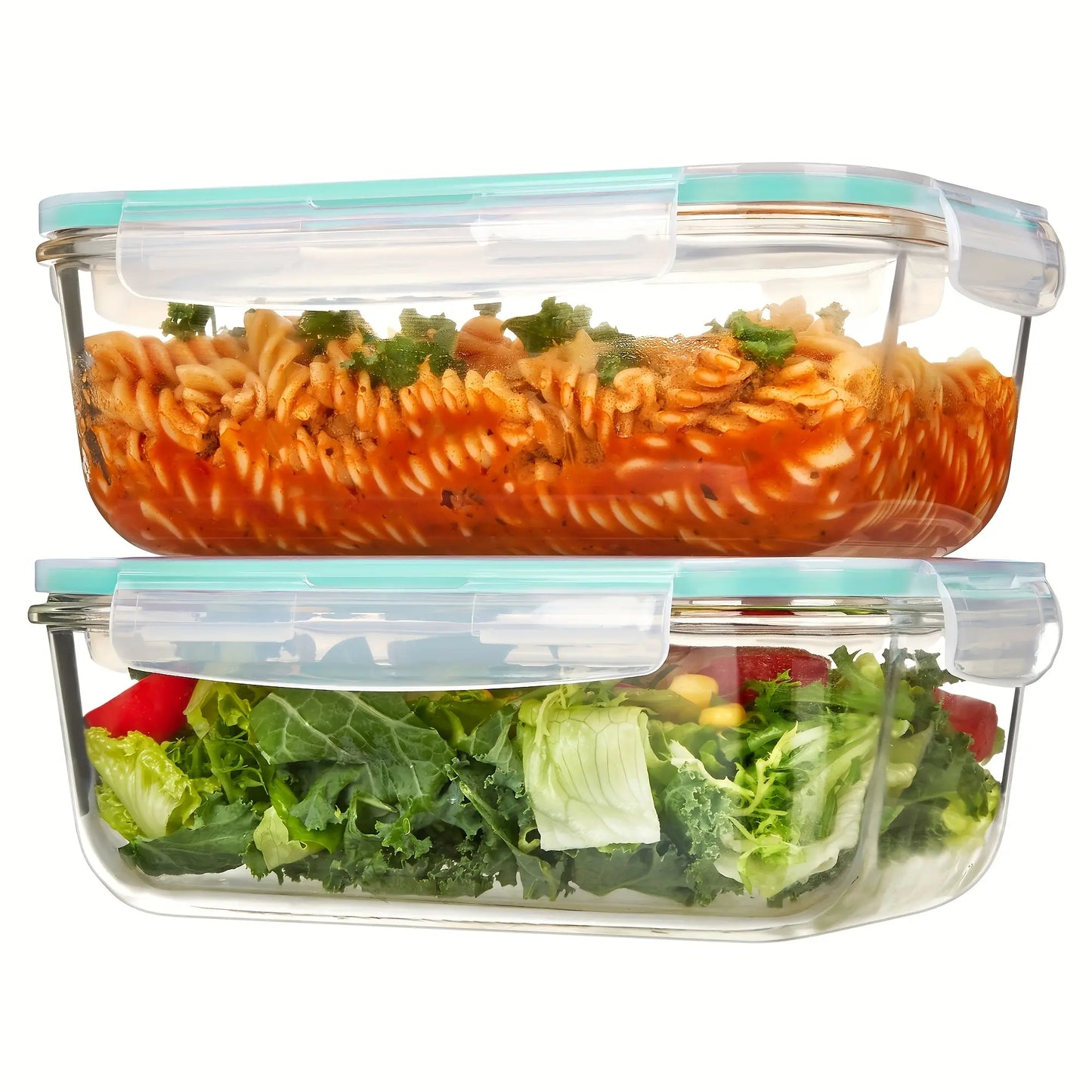 2-Pack 50 Oz Kitchen Glass Food Storage Containers, Airtight Leak-Proof Locking Lid Bento Boxes, Reusable Snack Containers, Stackable Oil-Resistant Smooth Meal Prep Units for Microwave, Oven, Freezer, Dishwasher, Bpa-Free,Summervibes