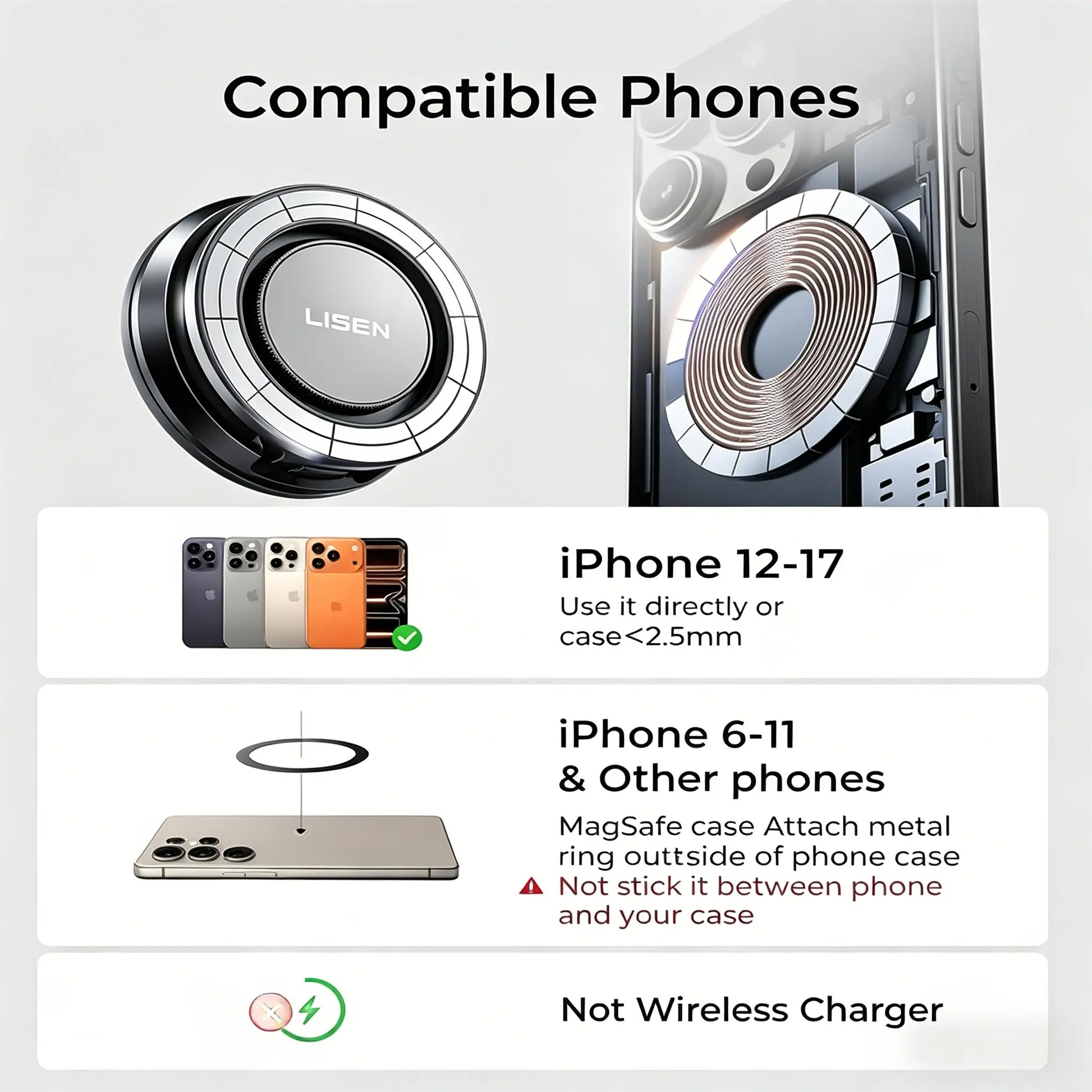 LISEN Car Phone Holder for Magsafe [All Metal &Nano Gel Super Strong Suction] 360 Adjustable Vacuum Magnetic Phone Holder for Car, Suction Cup Phone Mount for Iphone 17 Pro Max 16 15 14 13 12 #Summervibes
