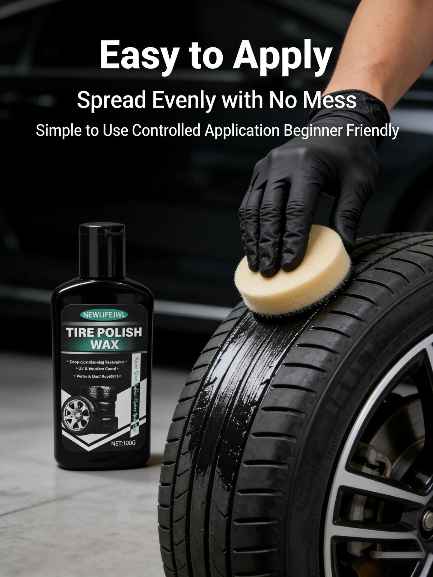 Summervibes Car Tire Coating Paste (100G) — Specially Designed to Restore Tire Luster, Repair Plastic Components, and Revive the Original Deep Black Texture of Rubber. Ideal for the Daily Maintenance and Care of Both Interior Trim and Tires.