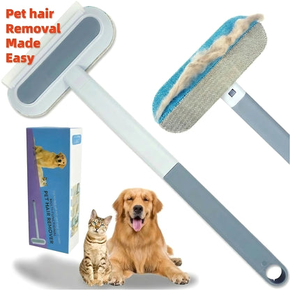 【4 in 1】Multi-Functional Pet Hair Remover, Reusable & Washable Dog & Cat Hair Removal Tool with Extra Long Handle, Lint Cleaner Squeegee for Furniture, Carpet, Clothes, Bedding, Car, Window