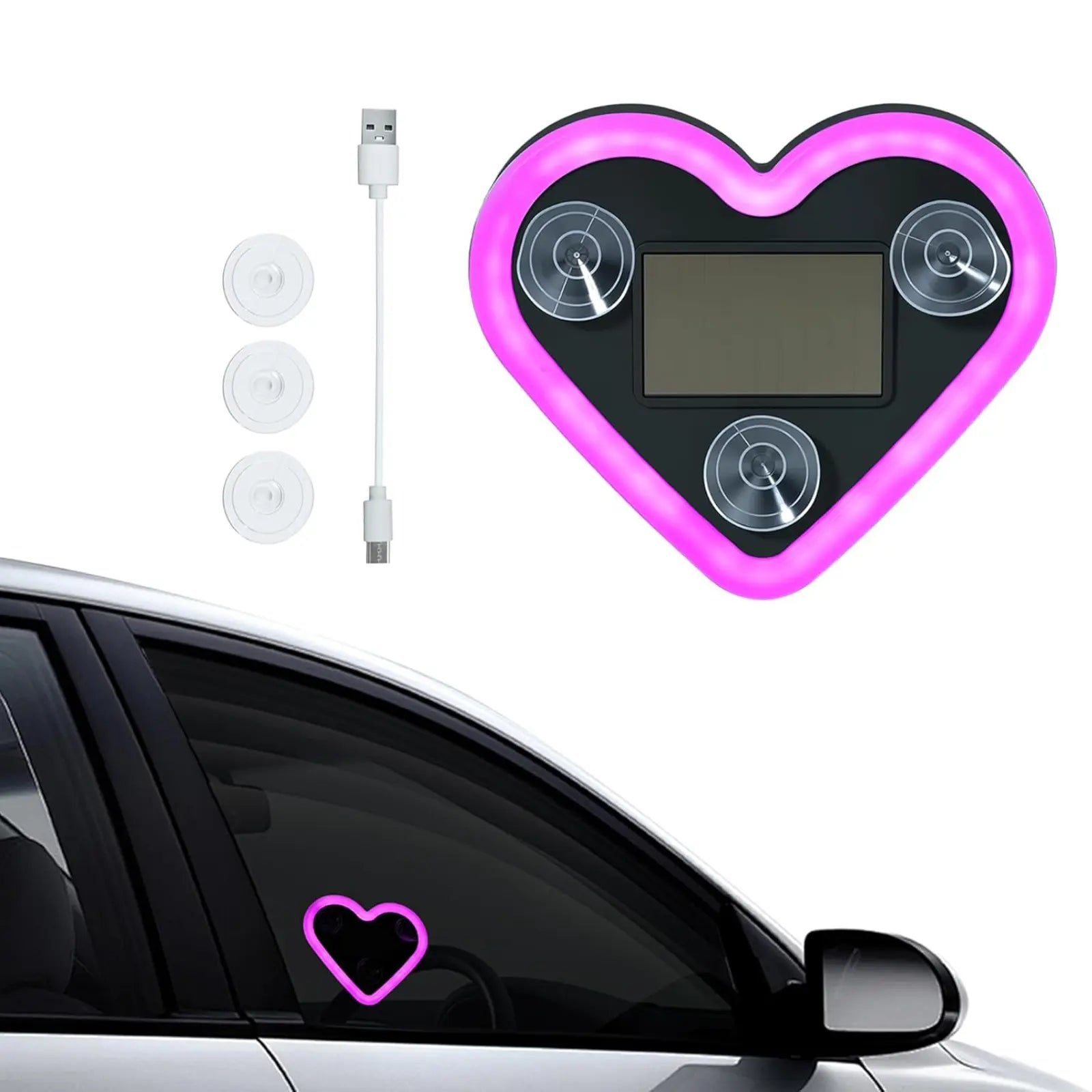 Car LED Ambient Light-Solar-Powered Heart-Shaped LED Neon Light, Solar-Powered Heart-Shaped Atmosphere Light with 3 Modes,Lp65Waterproof, for Romantic Car Interior Andoutdoor Decor