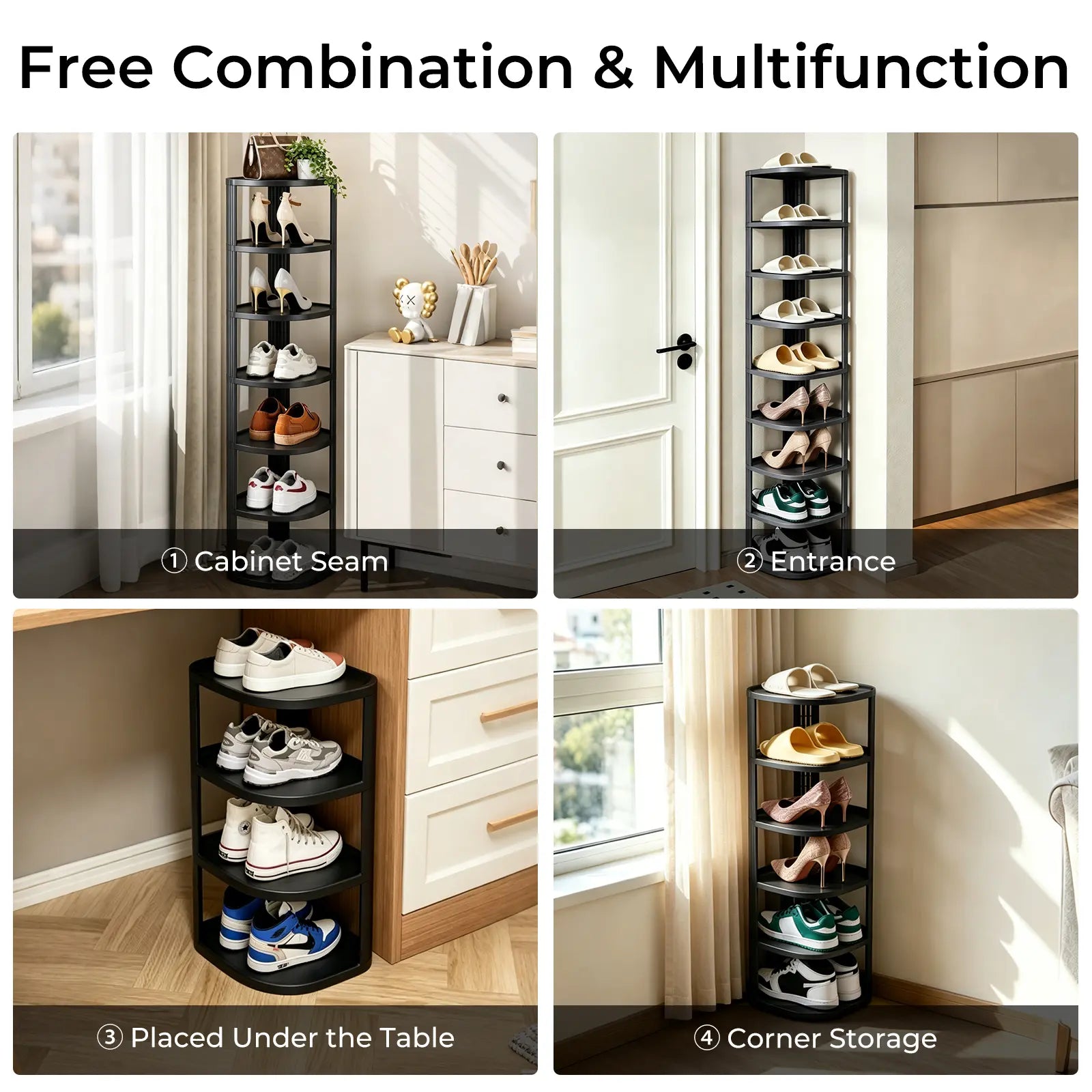 UFORU Stackable Corner Shoe Rack Organizer for Entryway and Closet, Free-Standing Curved Design in Off-White