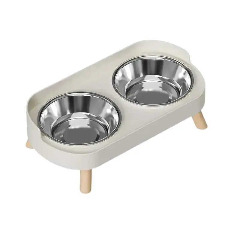Stainless Steel Dual-Bowl Pet Feeding Bowl, Dry Food, Neck Protection, Anti-Splash, Non-Tip, Non-Slip, Universal for Cats and Dogs