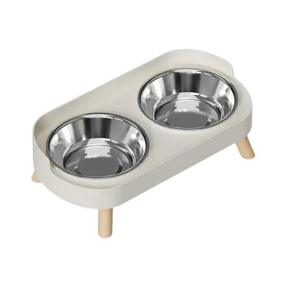 Stainless Steel Dual-Bowl Pet Feeding Bowl, Dry Food, Neck Protection, Anti-Splash, Non-Tip, Non-Slip, Universal for Cats and Dogs