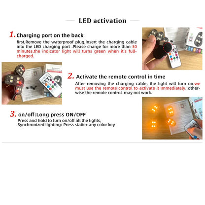 Enhanced 4-Pack Wireless LED Strobe Lights for Automotive Use, Interior Lighting with Remote Control, USB-C Rechargeable Warning Lights for Cars, Motorcycles, Drones, and Bicycles