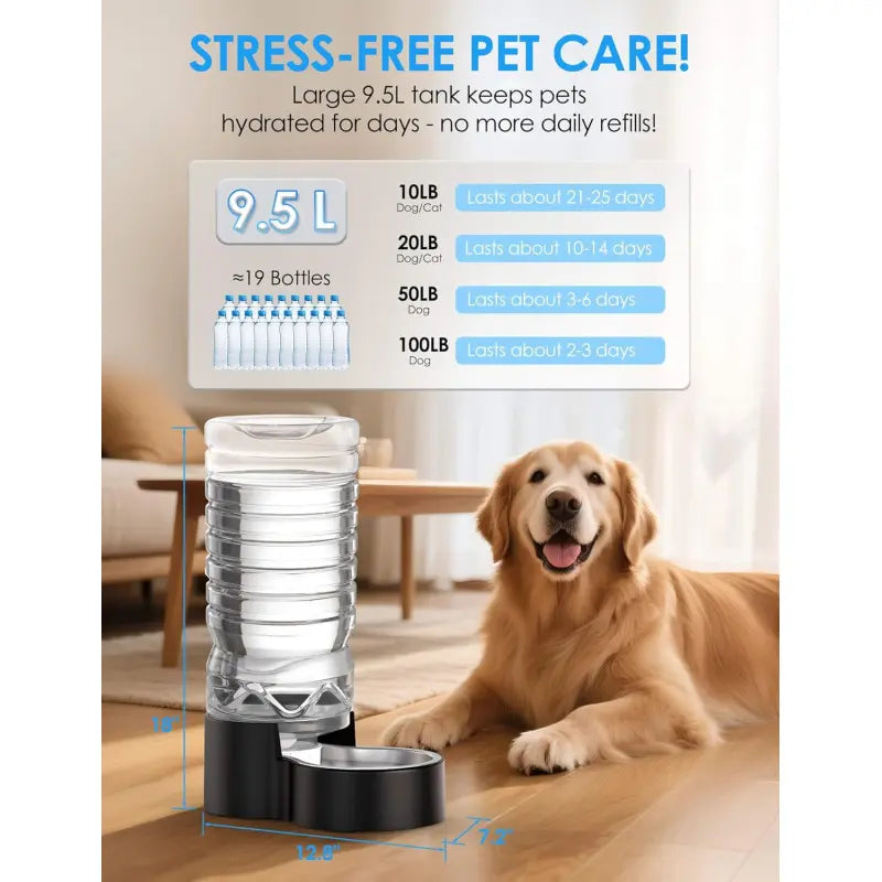 2.5 Gallon Automatic Dog Water Dispenser with Wide Mouth for Easy Cleaning and Removable Stainless Steel Bowl - Gravity Refilling System for Cats and Dogs in Multi-Pet Homes