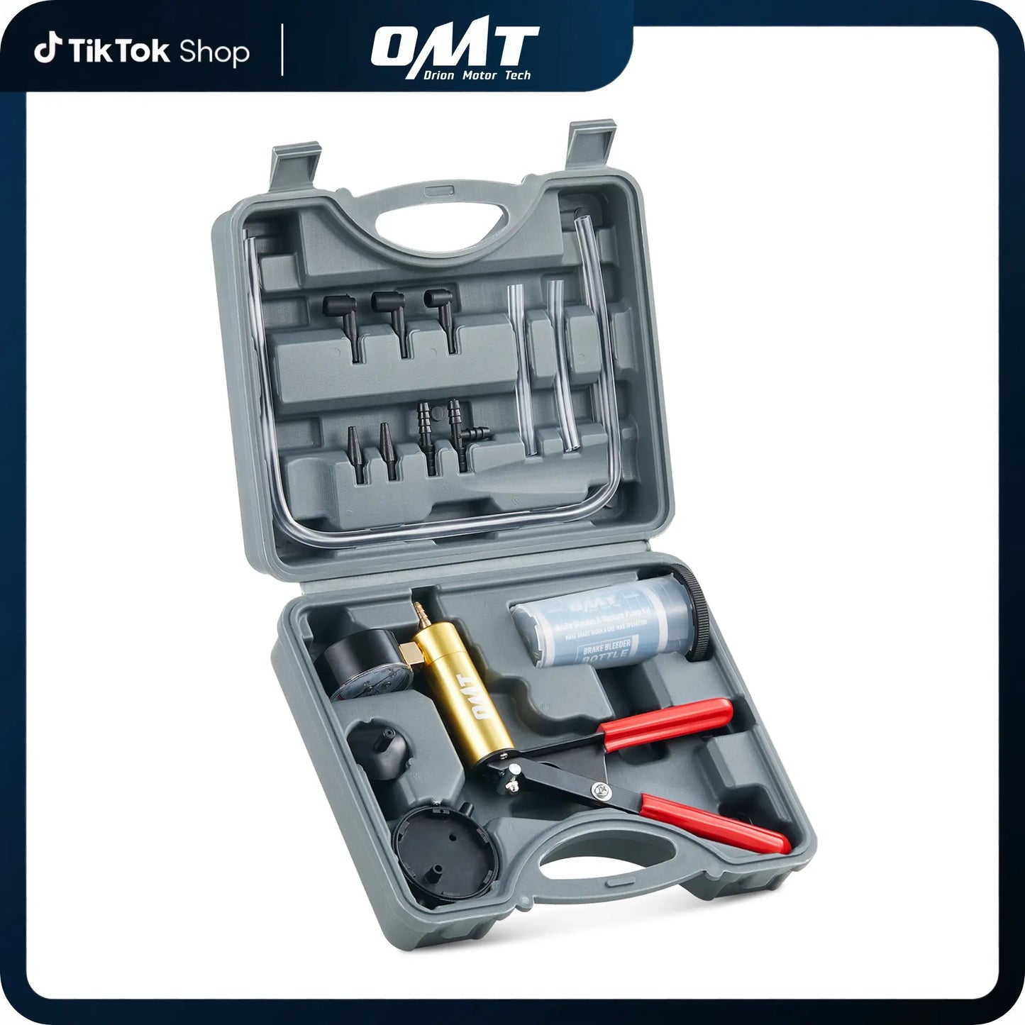 Orion Motor Tech Brake Bleeder Kit with Hand Vacuum Pump and Adapters, Brake Bleeding Kit for Brake Fluid Power Steering Fluid More, Vacuum Brake Bleeder Pump with Pressure Gauge Gray/Black/Blue, Car Diagnostic Tools, Limited Time Deal #Summervibes