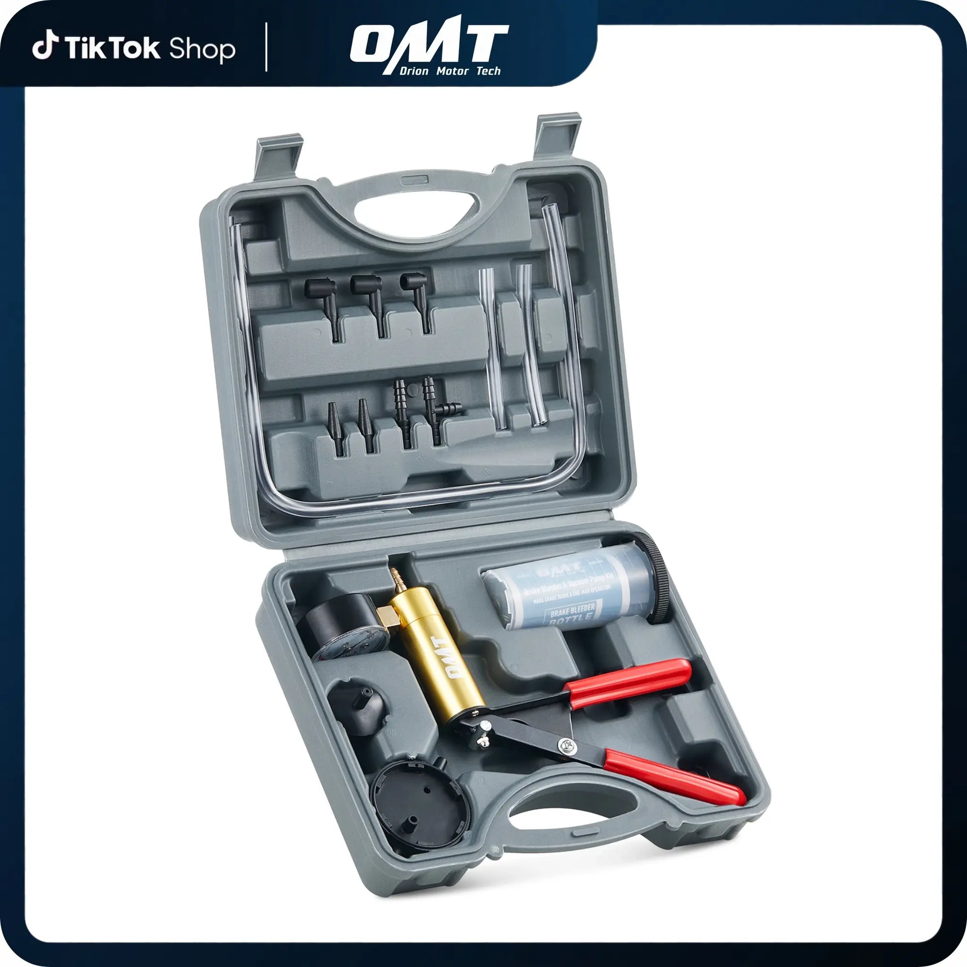 Orion Motor Tech Brake Bleeder Kit with Hand Vacuum Pump and Adapters, Brake Bleeding Kit for Brake Fluid Power Steering Fluid More, Vacuum Brake Bleeder Pump with Pressure Gauge Gray/Black/Blue, Car Diagnostic Tools, Limited Time Deal #Summervibes