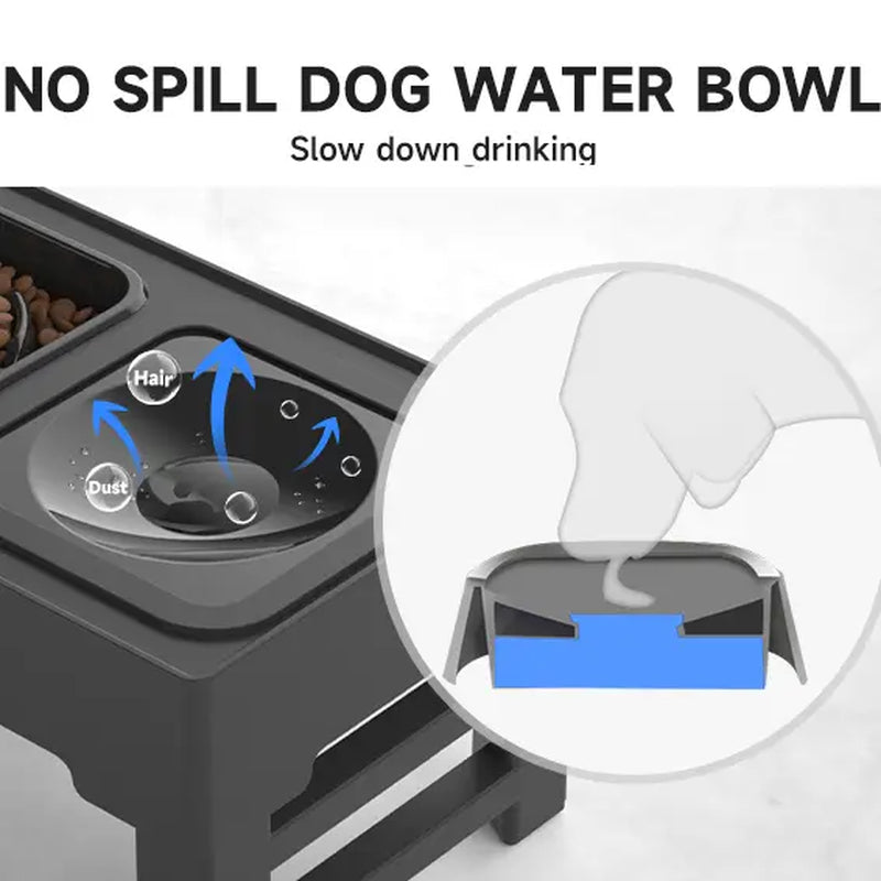 GOYJOY Adjustable Elevated Dog Bowls with Anti-Slip Design - Ergonomic Raised Feeding Station for Dogs and Cats, Featuring Slow Feeders and No-Spill Water Bowl, Suitable for Small to Large Pets