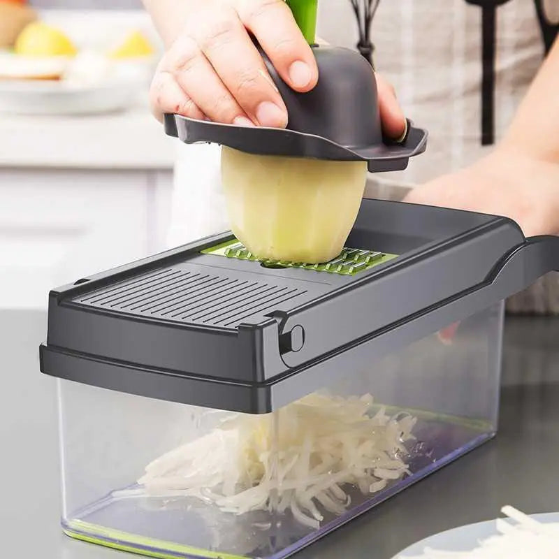 14 in 1 Multifunctional Vegetable Chopper, Pro Onion Dicer, Kitchen Food Slicer Cutter Chopper, Veggie Chopper with 8 Blades and Container for Carrot and Garlic
