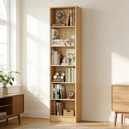 #Summervibes 6-Tier Narrow Display Bookcase with 2 Adjustable Shelves，80"H Tall Modern Storage Cabinet Etagere Bookshelf for Collectibles, Living Room, Office