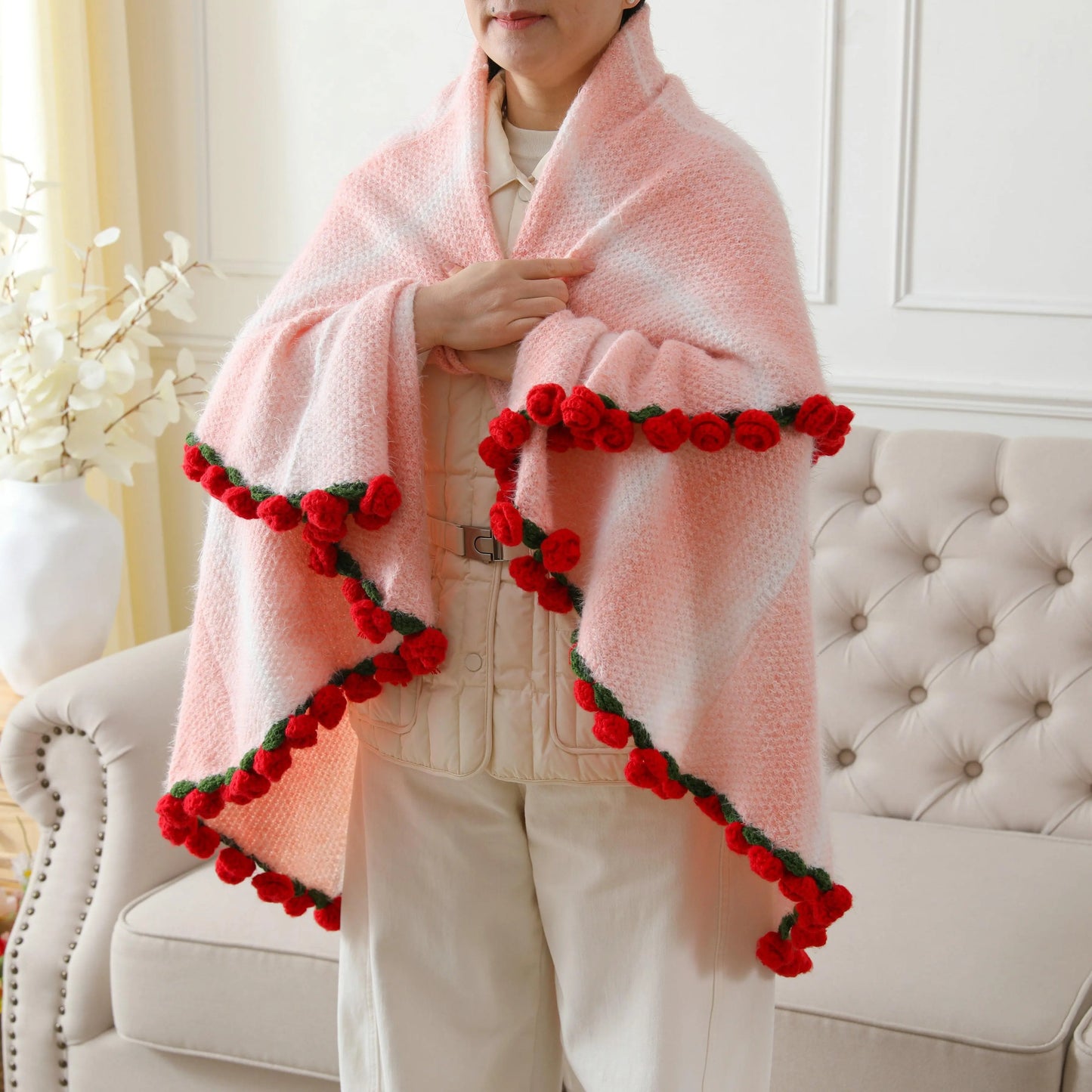 【Mother'S Day Gift】Crochet Flowers Bouquet Blanket, Handmade Rose Knitted Blanket, Romantic Gift for Girlfriend, Birthday, Anniversary, Wedding, Home Decor, Bed, Sofa, Sun Flower,Lily of the Valley#Summervibes