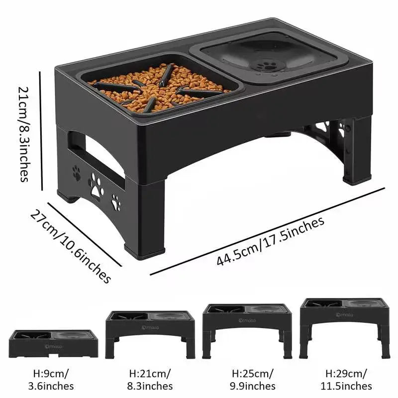 GOYJOY Adjustable Elevated Dog Bowls with Anti-Slip Design - Ergonomic Raised Feeding Station for Dogs and Cats, Featuring Slow Feeders and No-Spill Water Bowl, Suitable for Small to Large Pets