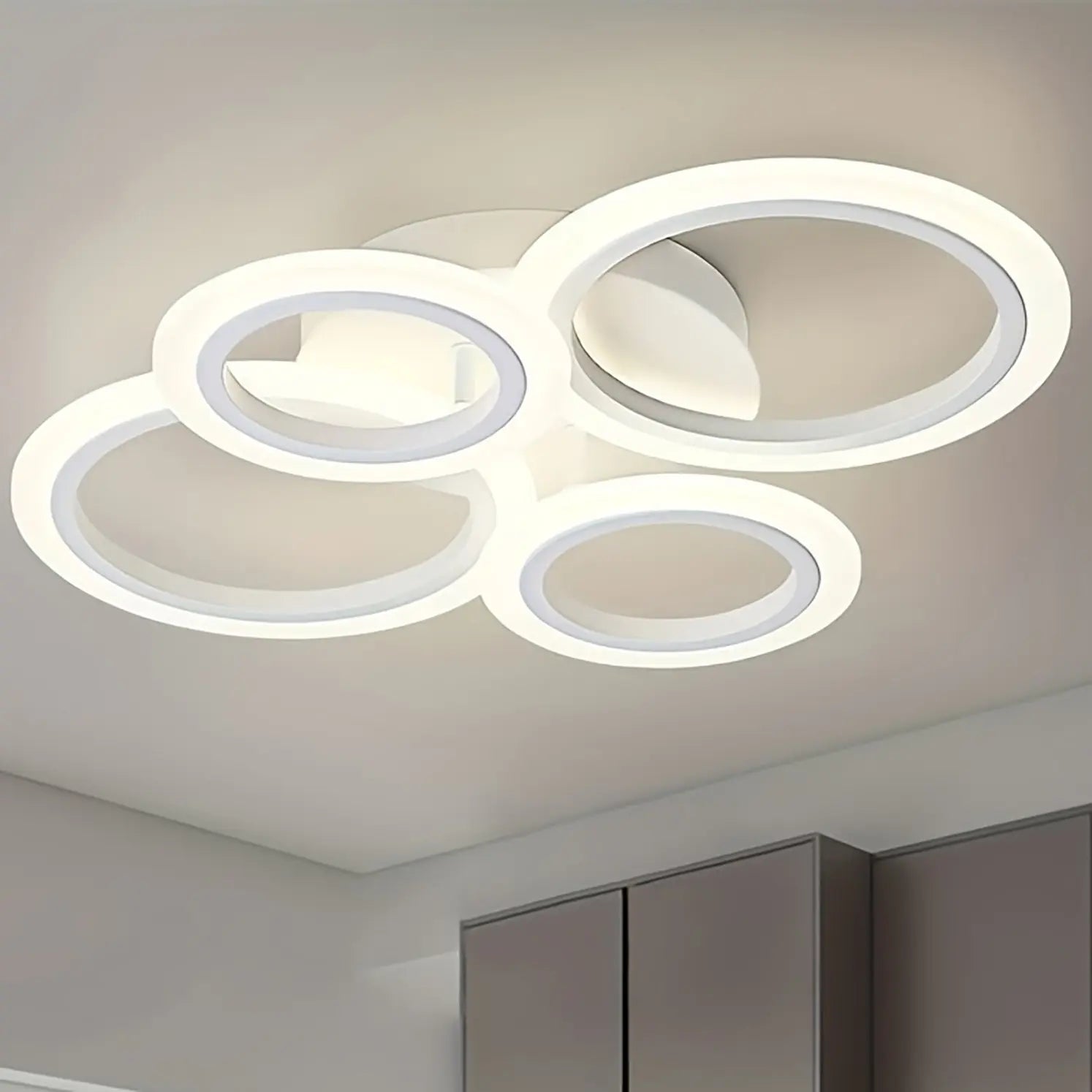 Modern LED Ceiling Light, 4-Light Ring Acrylic Recessed Ceiling Lamp, Living Room Bedroom Kitchen Dining Office Use, Interior Lights, Lighting Fixture, 3000K-6500K