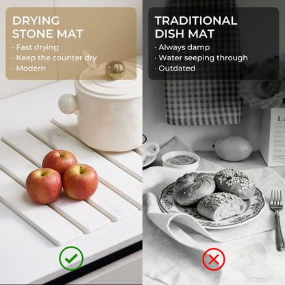 Large Diatomaceous Earth Dish Drying Mat 24" × 16", Super Absorbent Quick Dry Countertop Mat, Heat Resistant Non-Slip Eco-Friendly Tableware Draining Pad, Marble Pattern Kitchen Accessories