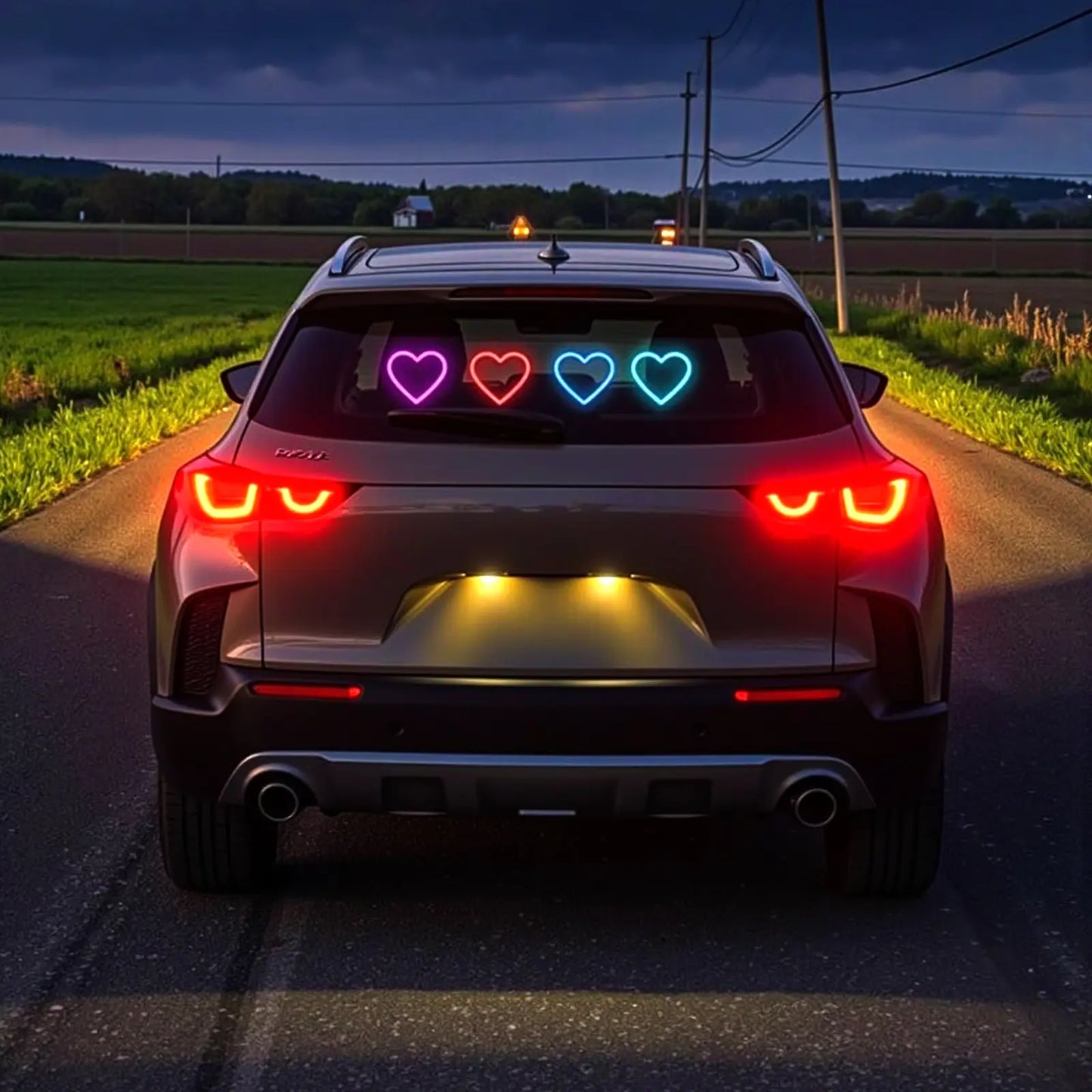 Car LED Ambient Light-Solar-Powered Heart-Shaped LED Neon Light, Solar-Powered Heart-Shaped Atmosphere Light with 3 Modes,Lp65Waterproof, for Romantic Car Interior Andoutdoor Decor