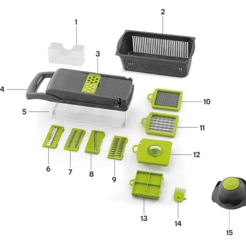 14 in 1 Multifunctional Vegetable Chopper, Pro Onion Dicer, Kitchen Food Slicer Cutter Chopper, Veggie Chopper with 8 Blades and Container for Carrot and Garlic