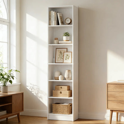 #Summervibes 6-Tier Narrow Display Bookcase with 2 Adjustable Shelves，80"H Tall Modern Storage Cabinet Etagere Bookshelf for Collectibles, Living Room, Office