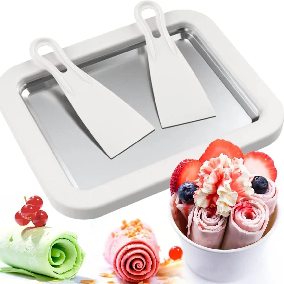 YEEWHALE 2-In-1 Portable Rolled Ice Cream Maker for Home Use, Kitchen Gadgets Kit with 2 Scrapers, Cold Plate, Mini Ice Cream Tray & Board, Makes Frozen Yogurt & Gelato for Families