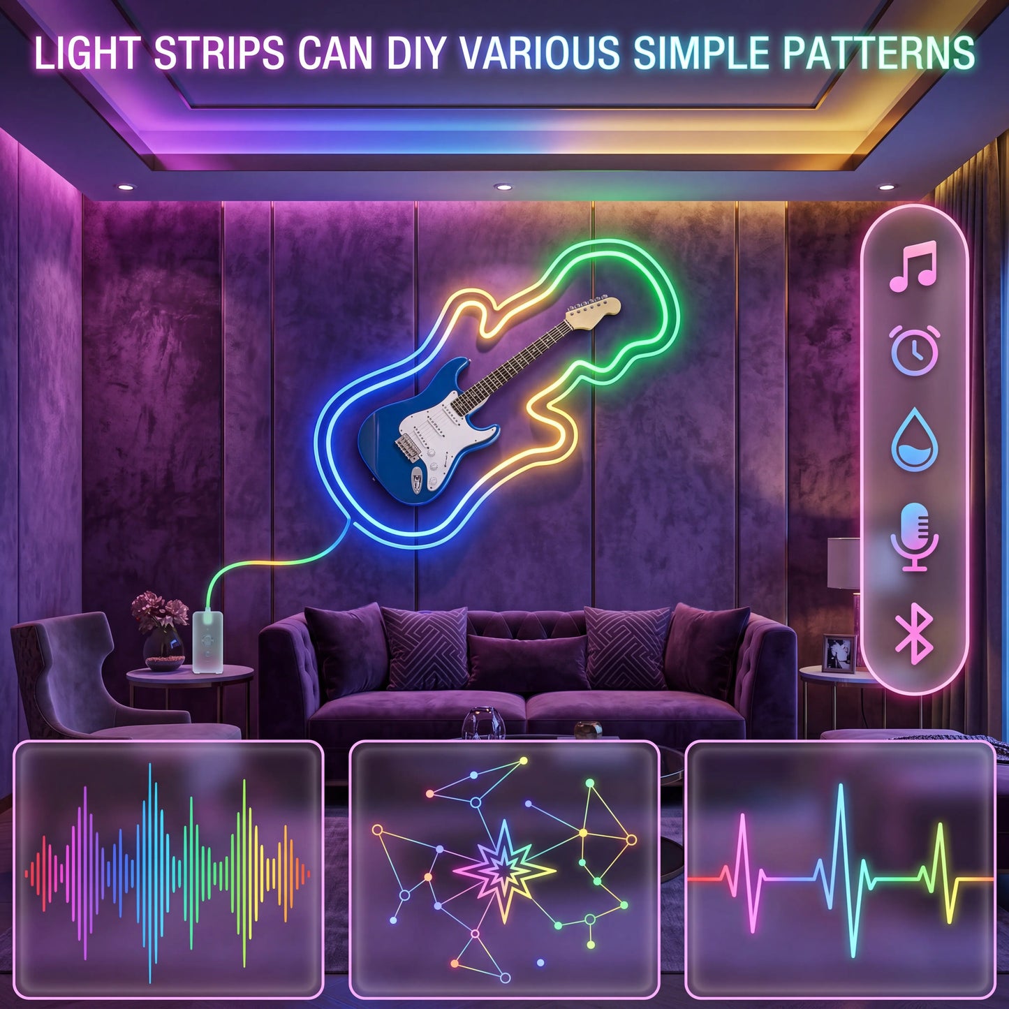 5M Rgbic,Neon Light Strip, Bluetooth APP Controlled LED Mood Lighting with Music Sync & Remote Control, USB Powered Lights for Bedroom, Gaming Room & Party Decor