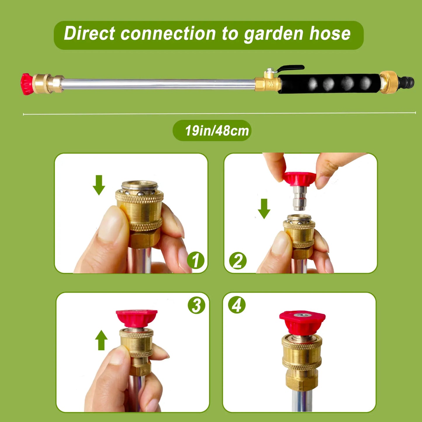 High-Pressure Jet Nozzle Power Washer for Garden Hose with Adjustable Spray Patterns and Three Nozzle Attachments for Car Washing, Patio Cleaning, and Pet Care