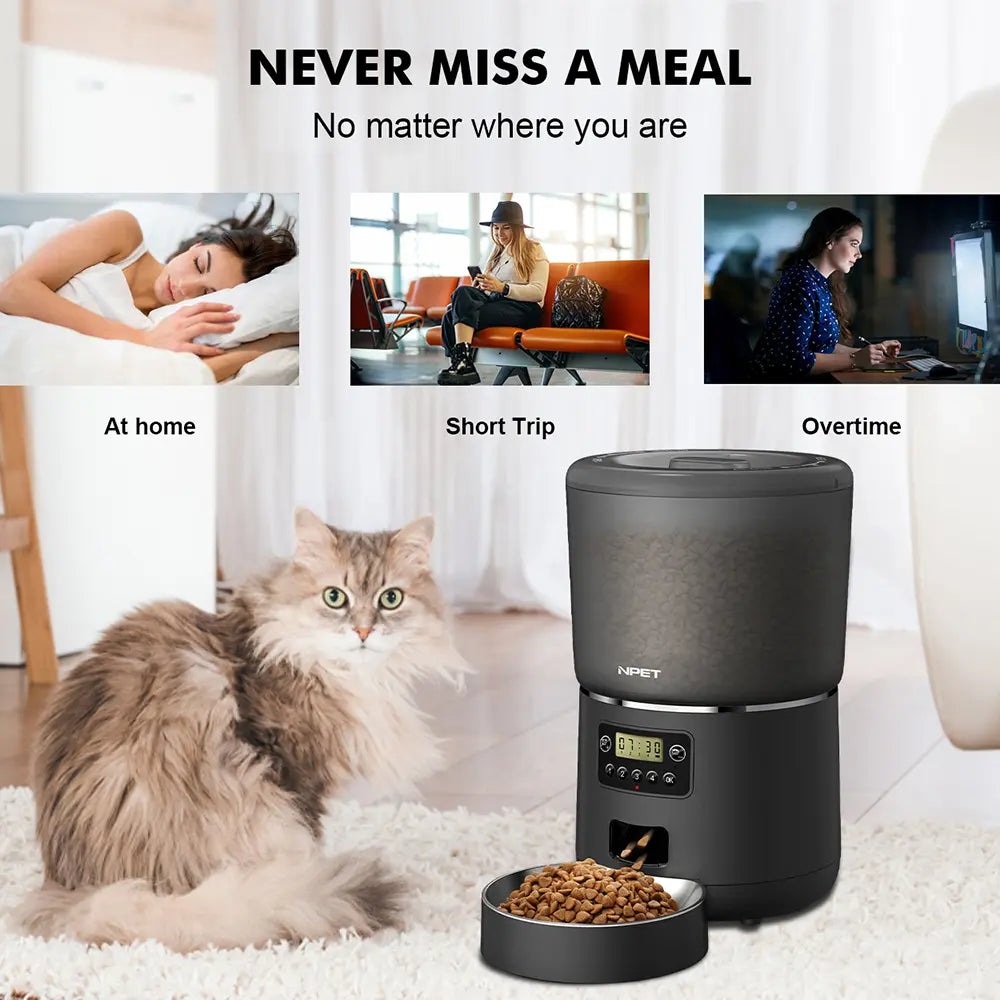 NPET Smart Automatic Pet Feeder with 2.4G WiFi Connectivity, 4L Capacity, Customizable Meal Portions for Cats and Dogs, App-Controlled for Multiple Pets
