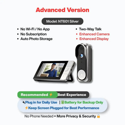 2026 Upgraded X7/X8 No Wifi Video Doorbell with Screen – Wireless Doorbell Camera, No App, No Monthly Fees,Two-Way Talk, Night Vision