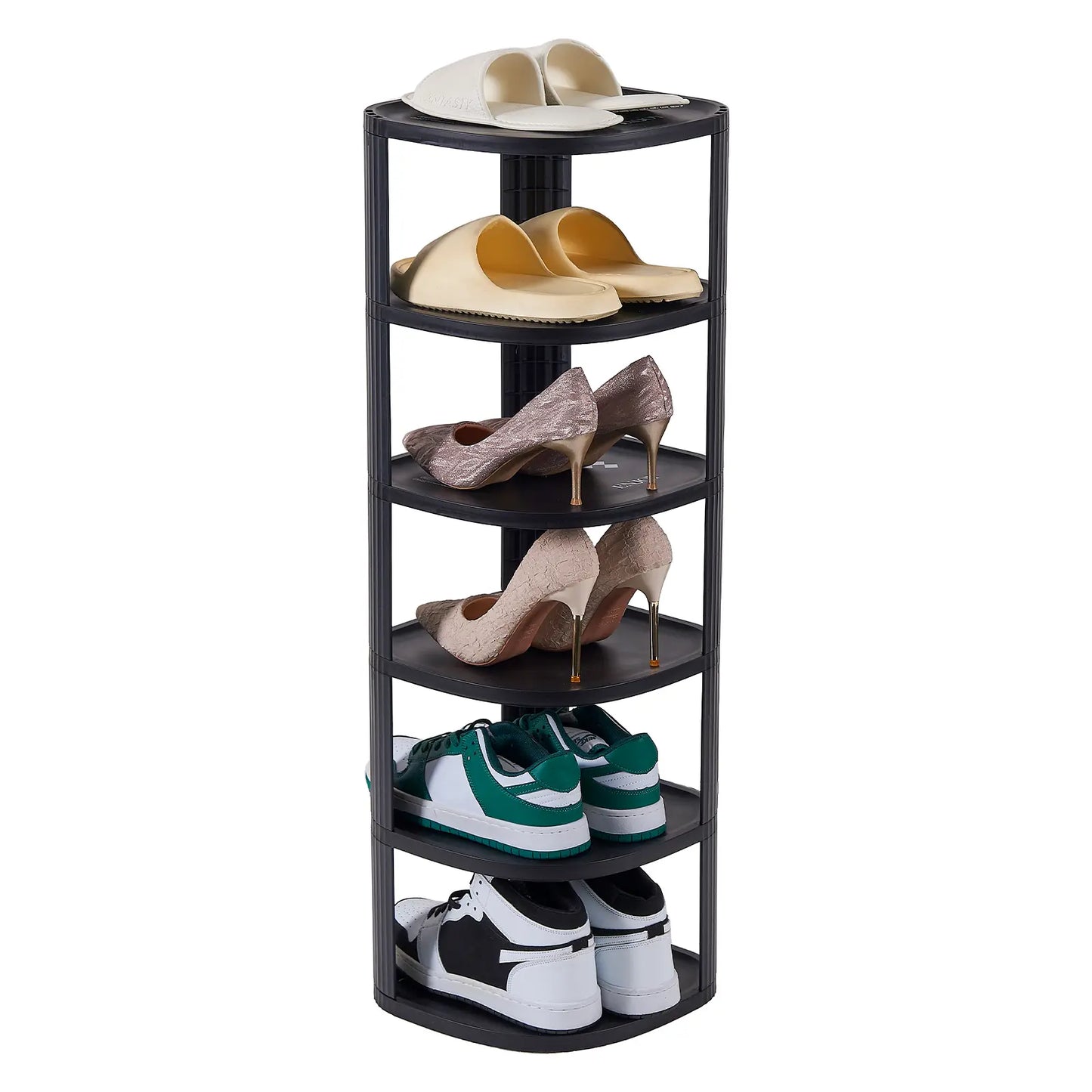 UFORU Stackable Corner Shoe Rack Organizer for Entryway and Closet, Free-Standing Curved Design in Off-White