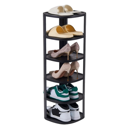 UFORU Stackable Corner Shoe Rack Organizer for Entryway and Closet, Free-Standing Curved Design in Off-White