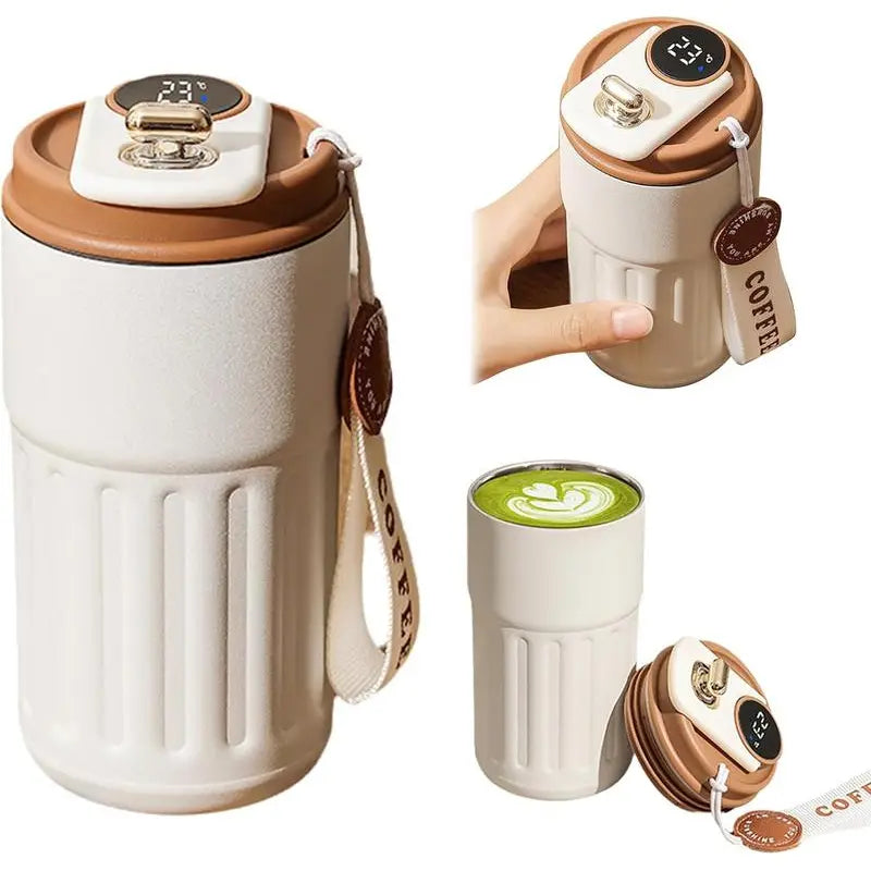 Temperature Display Insulated Mug, Portable Coffee Vacuum Insulated Bottle with Strap, Sports Water Bottle, Gym Accessories, Drinkware Cup, Valentine'S Day Gift