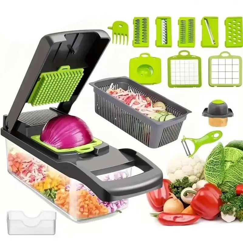 14 in 1 Multifunctional Vegetable Chopper, Pro Onion Dicer, Kitchen Food Slicer Cutter Chopper, Veggie Chopper with 8 Blades and Container for Carrot and Garlic