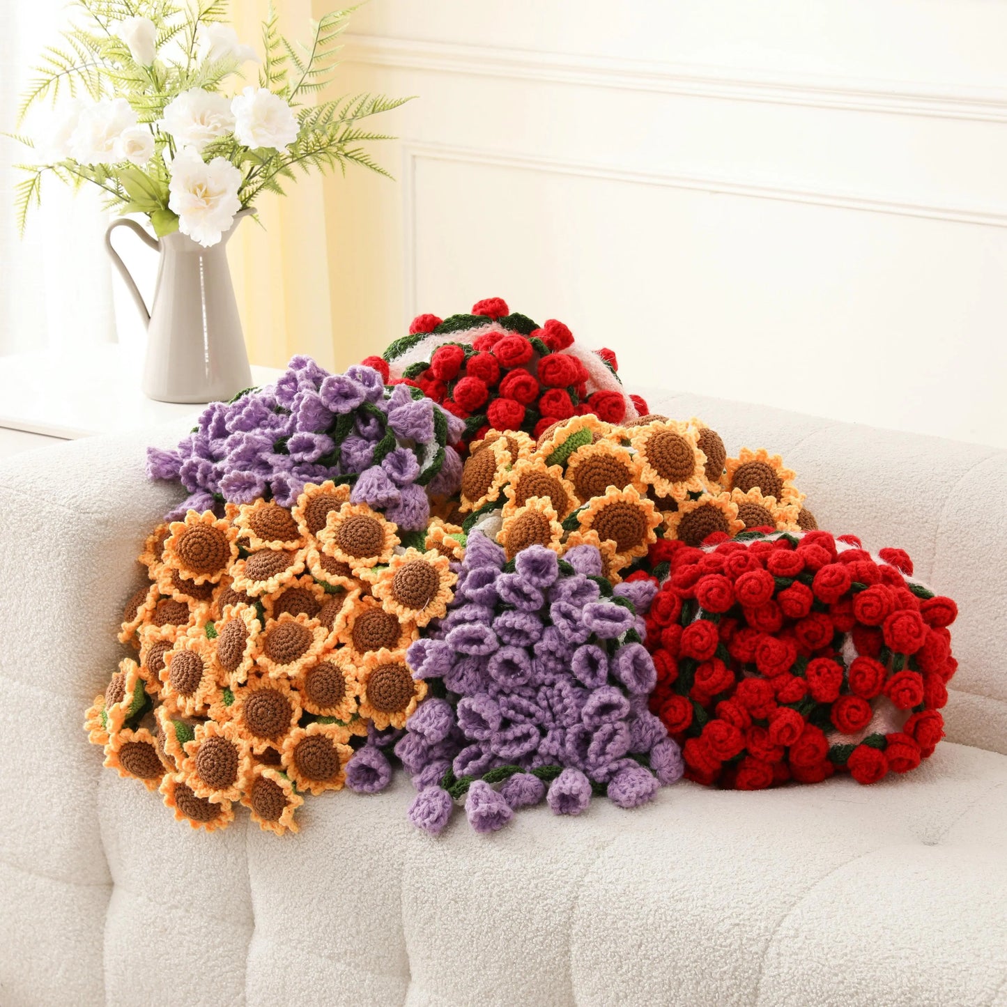 【Mother'S Day Gift】Crochet Flowers Bouquet Blanket, Handmade Rose Knitted Blanket, Romantic Gift for Girlfriend, Birthday, Anniversary, Wedding, Home Decor, Bed, Sofa, Sun Flower,Lily of the Valley#Summervibes