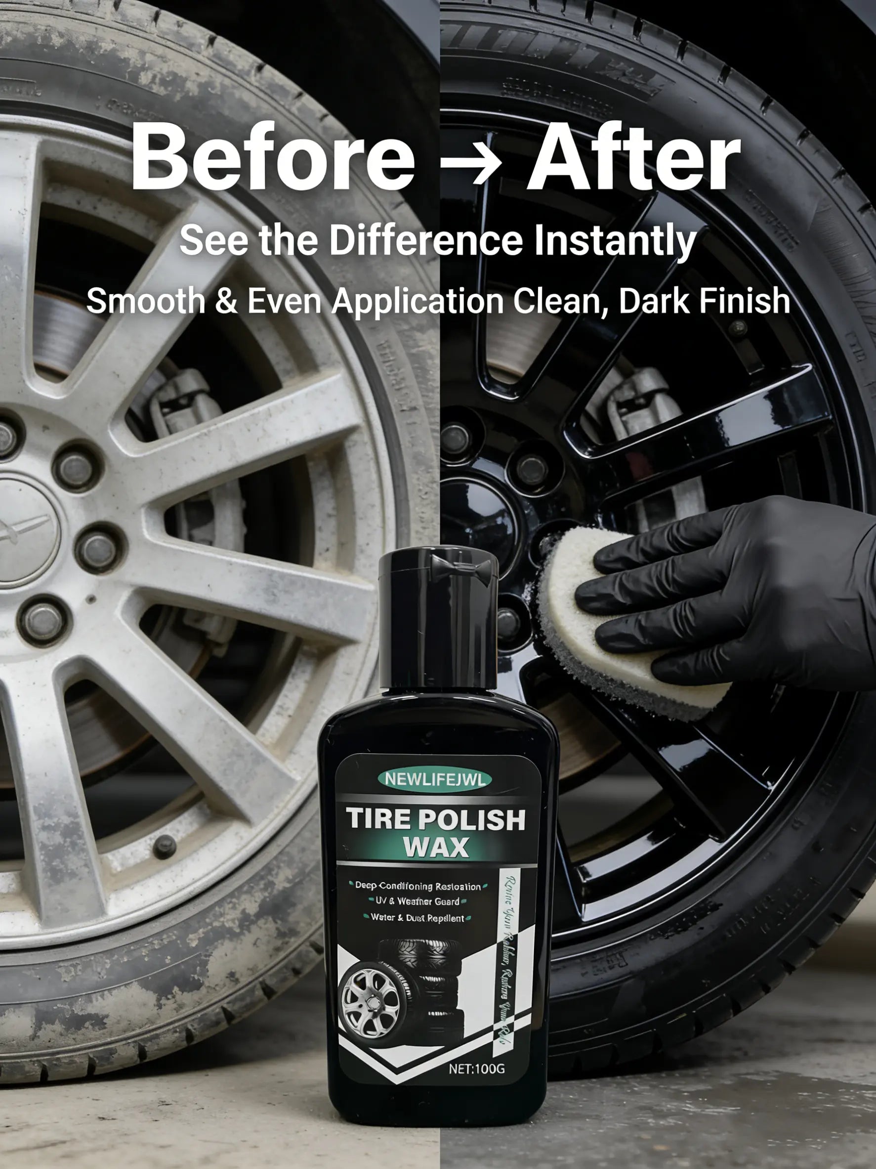 Summervibes Car Tire Coating Paste (100G) — Specially Designed to Restore Tire Luster, Repair Plastic Components, and Revive the Original Deep Black Texture of Rubber. Ideal for the Daily Maintenance and Care of Both Interior Trim and Tires.