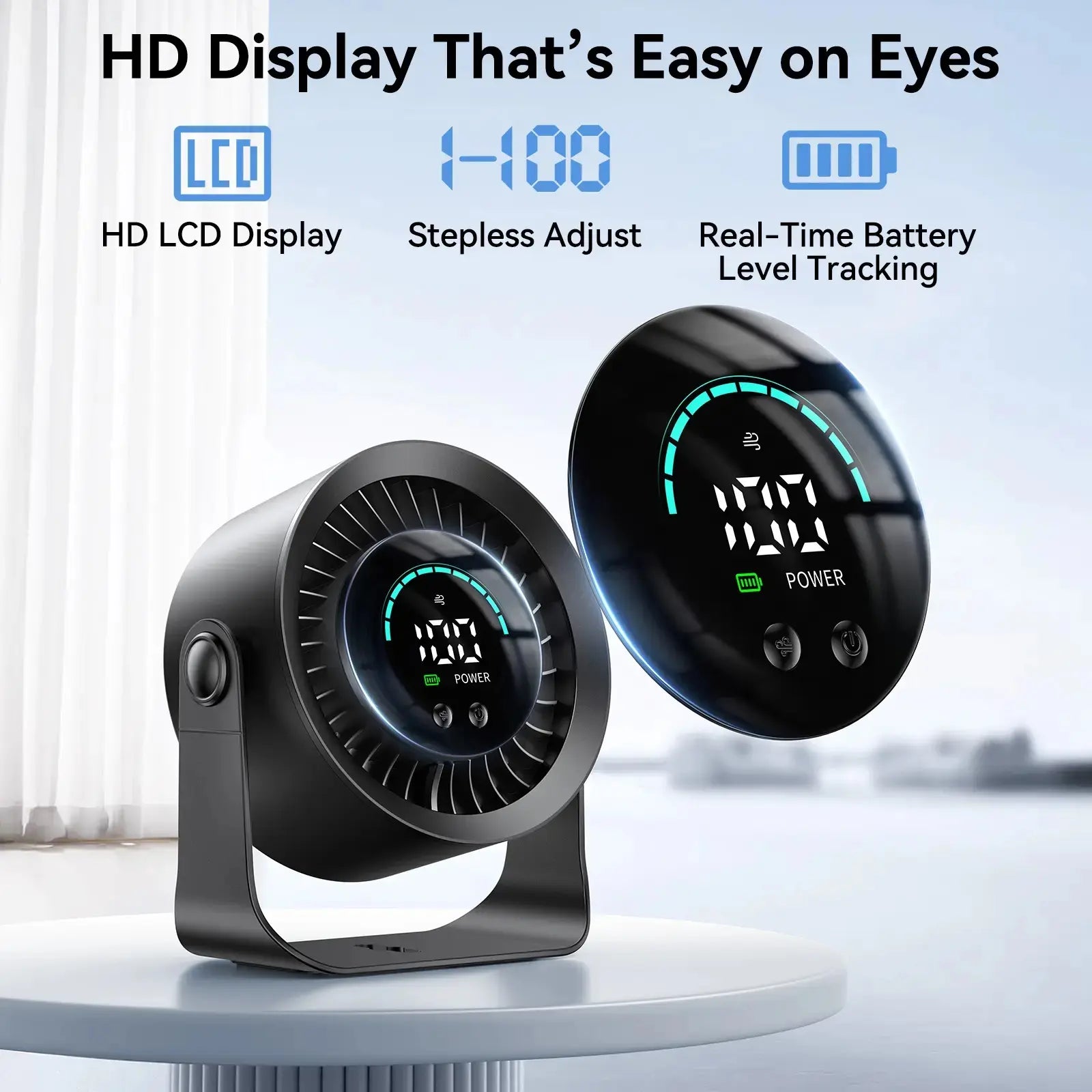Rechargeable USB Desk Fan for Bedroom, 100 Speeds, 360° Rotation, Wall Mounted Design Small Portable Table Fan with LED Display, Quiet Personal Desktop Cooling Fans for Home Office