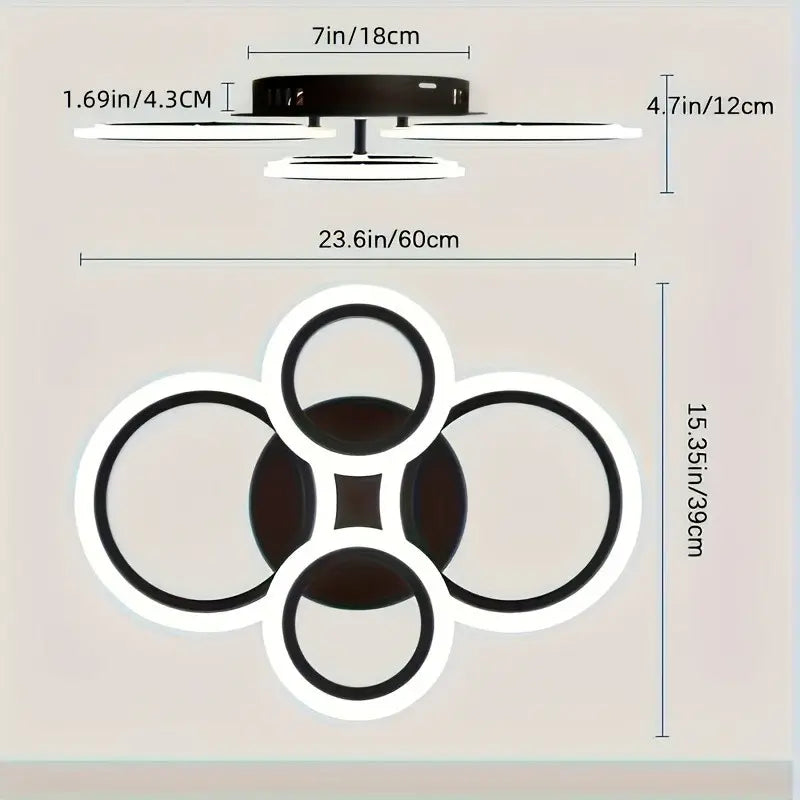Modern LED Ceiling Light, 4-Light Ring Acrylic Recessed Ceiling Lamp, Living Room Bedroom Kitchen Dining Office Use, Interior Lights, Lighting Fixture, 3000K-6500K